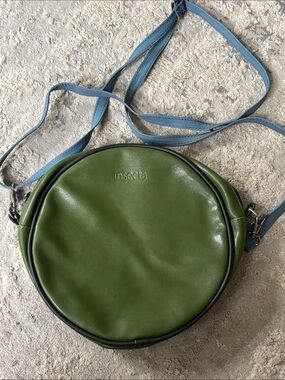 INSECTA Olive  Round Crossbody Bag with Blue Strap